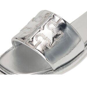 NIB Tory Burch Double T Sport Slide SILVER METALLIC